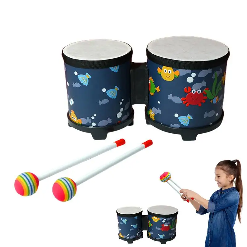 Kids Bongos Cute Hand Drum Percussion Instrument Musical Toy Cute Wooden Musical Instruments With 2 Colorful Drumsticks