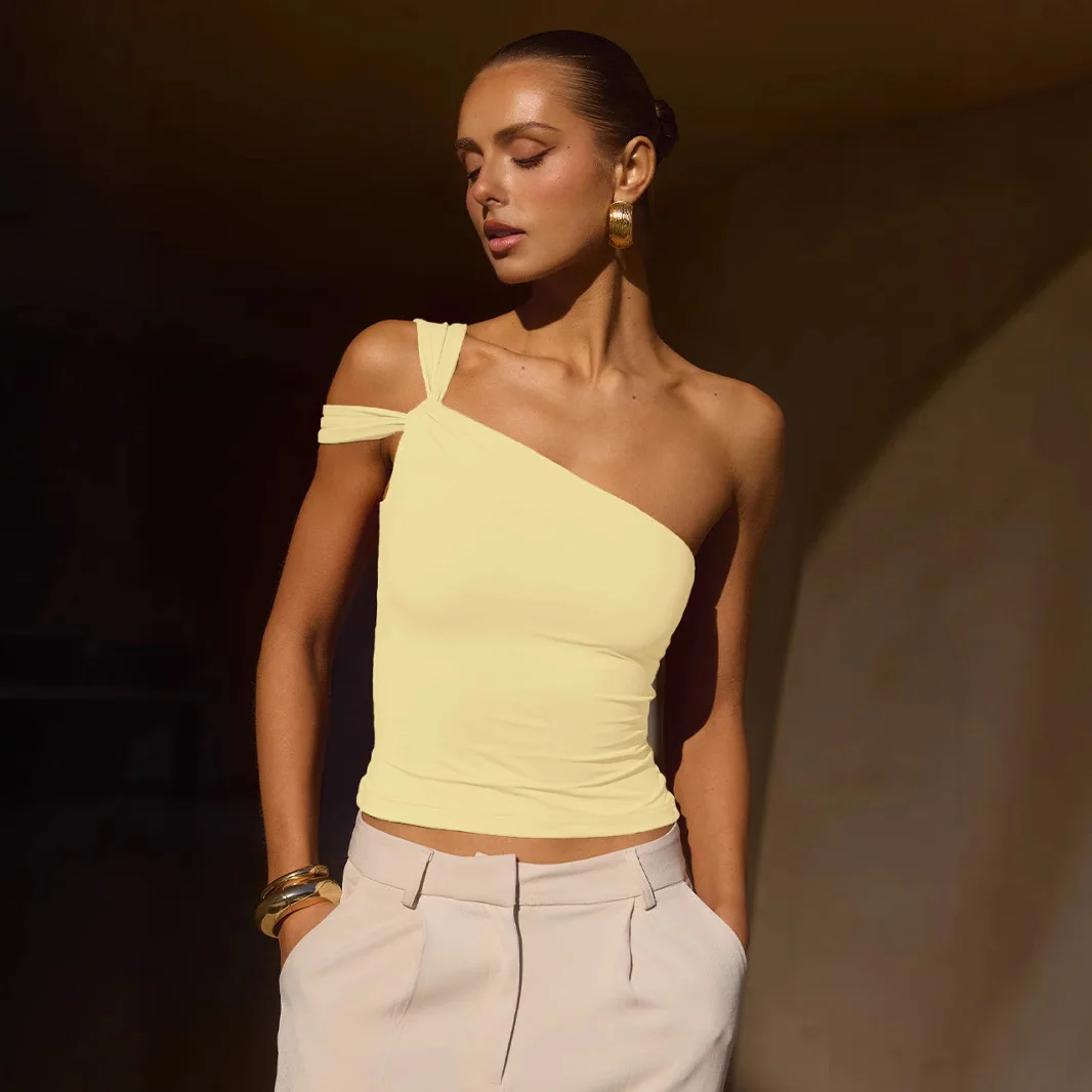 

Fashion Women's Asymmetrical Solid Color Off-Shoulder Bustier Summer Casual Chic Sleeveless Top Design