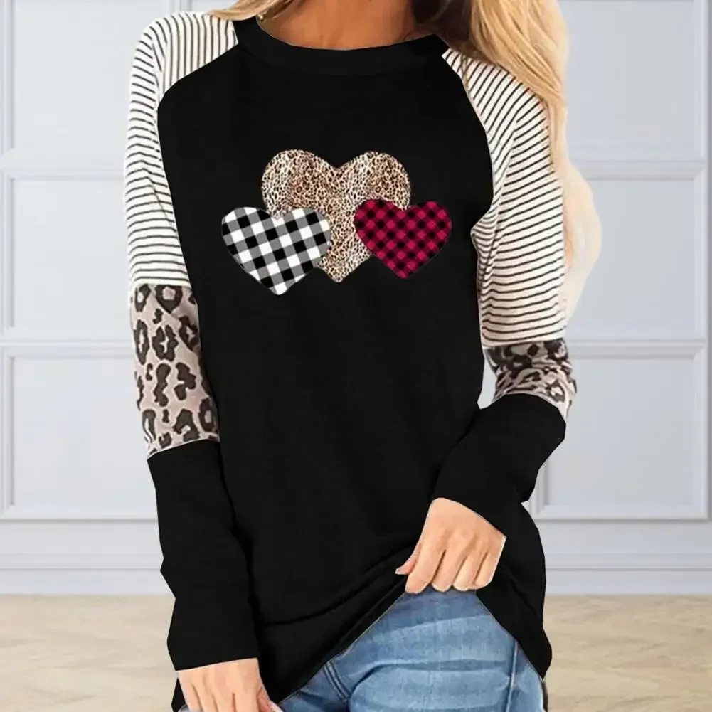 Minimalist top plaid heart-shaped patchwork T-shirt loose fitting