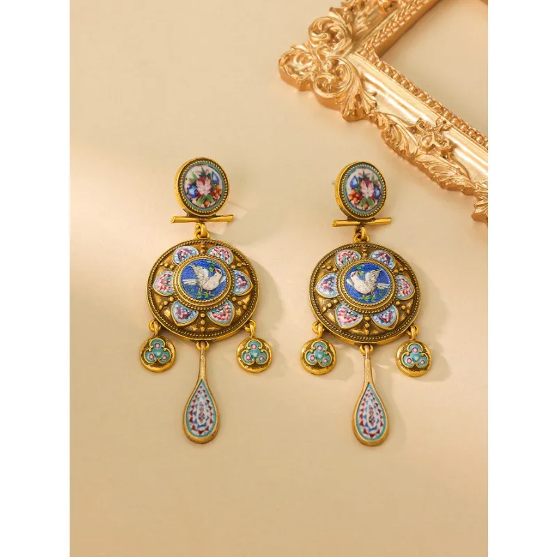 Retro Court waterrdrop Shape Dangle Earrings in the Middle Ages Ethnic Style Vintage Earrings Travel Vacation Earrings Copper
