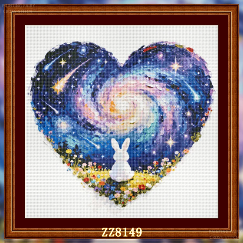 

Modern Simple Cross Stitch Living Room Wall Art Wishful Rabbit Starry Animal Pattern Cotton Fabric Home Decor Kit