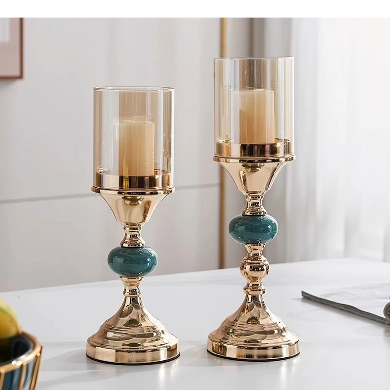 Simple Metal Glass Candle Holder Living Room Desktop Romantic Decoration Household Container