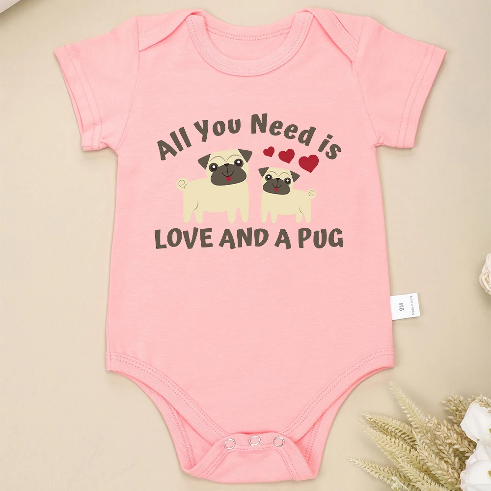 High Quality 100% Cotton Baby Boy Clothes Grey Cute Pug Print Onesies Street Casual Breathable Toddler Girl Jumpsuit 0-24 Months