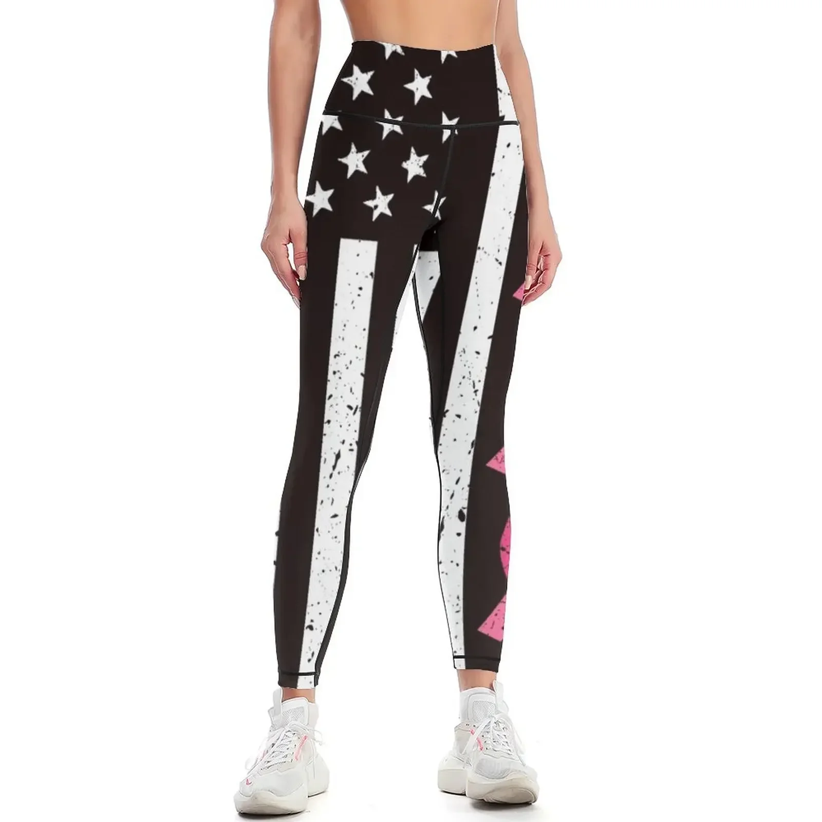 

Pink Ribbon Breast Cancer Awareness Flag Hope Strength Courage Gift Tee Leggings gym's clothing legging push up Womens Leggings