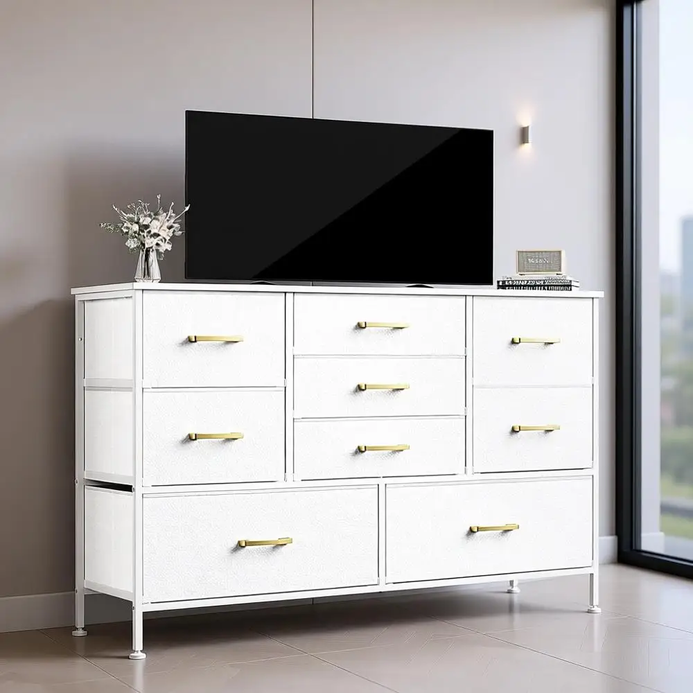 

White TV Stand with Wide Drawers and Large Storage for 55 TVs, Perfect for Bedroom, Living Room, and More