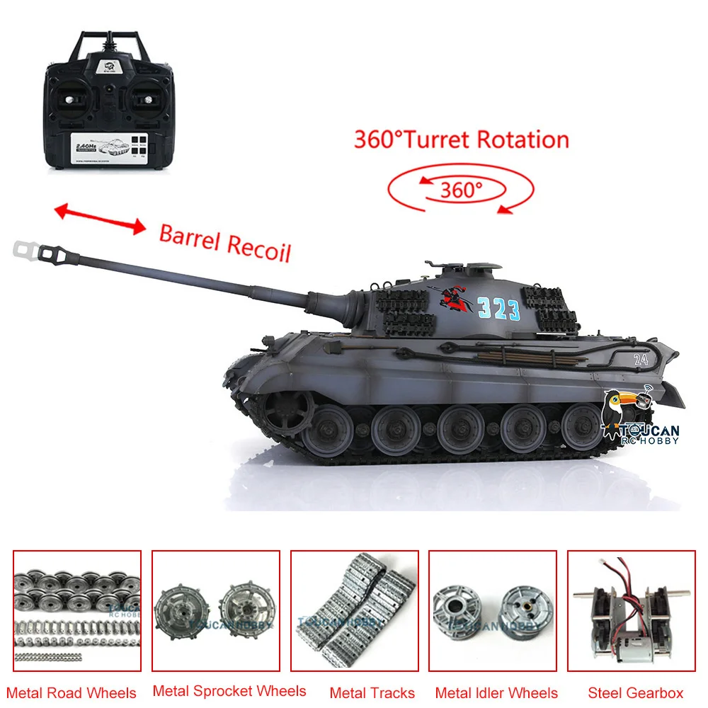 Toys 1/16 HENG LONG RC Tank 7.0 Customized King Tiger Barrel Recoil 3888A Metal Wheels Remote Control Panzer Car Model for Boys