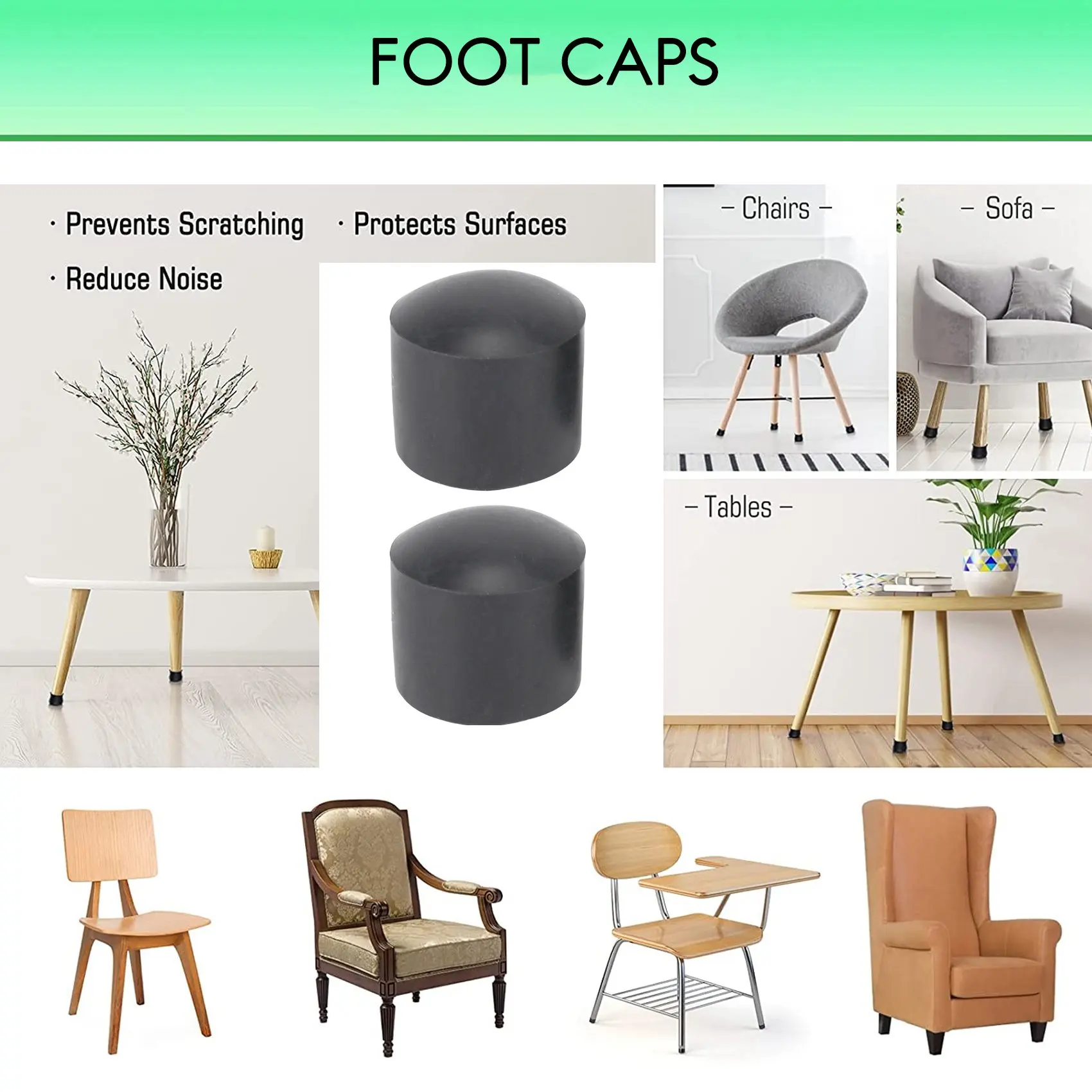 Hot New 12 Pcs 16mm Inner Rubber Foot Caps Pipe Caps Protective Caps Chair Caps Cap