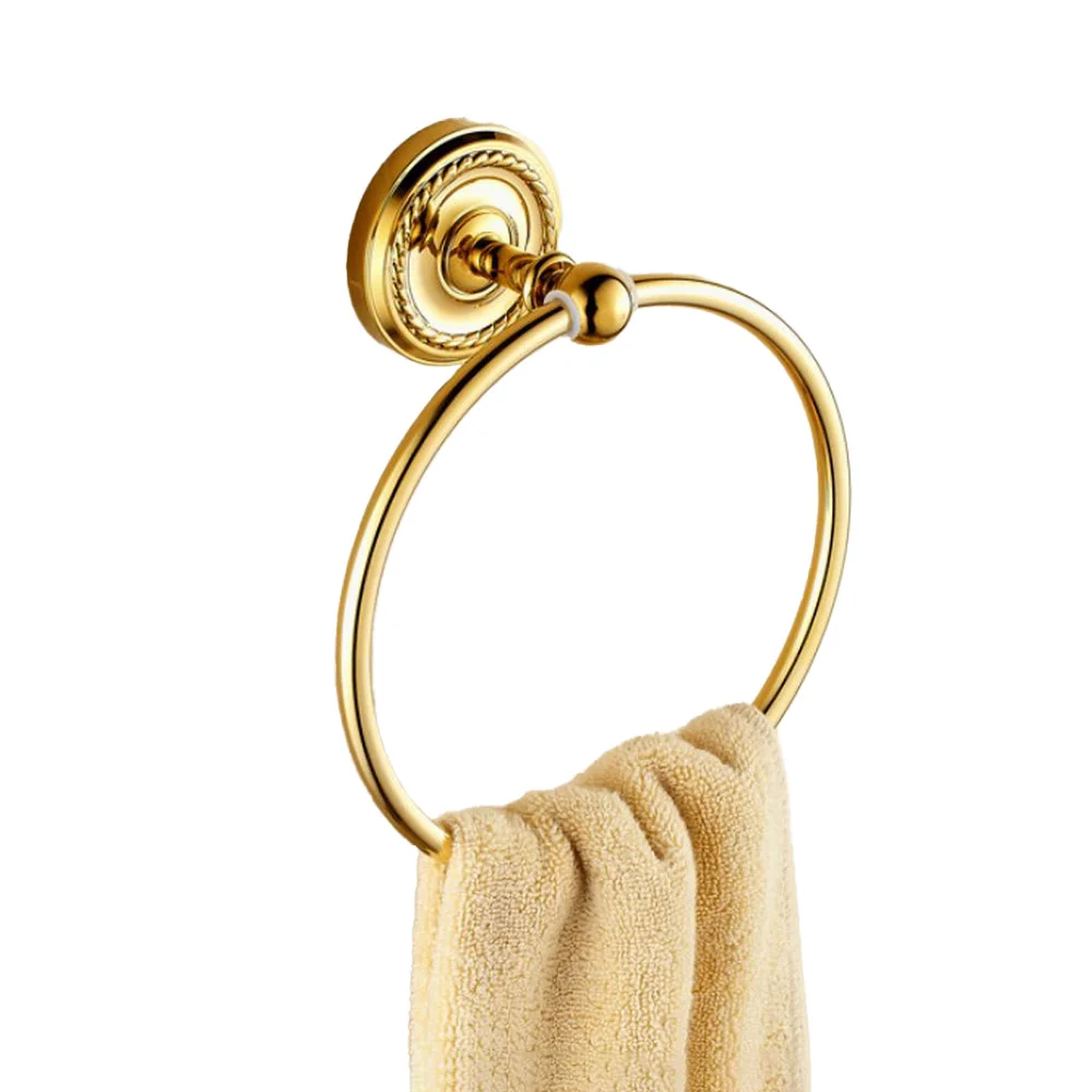 Round Golden brass Finish Solid Brass Gold Color Towel Ring Rack Holder Bathroom Accessory aba605