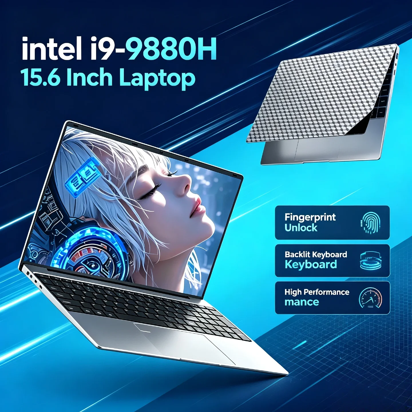 Intel Core i9‑9880H 8C16T 4.8GHz Turbo 15.6 Inch Ultra Slim Laptop 2.3GHz Base Fingerprint Backlit Keyboard High Performance