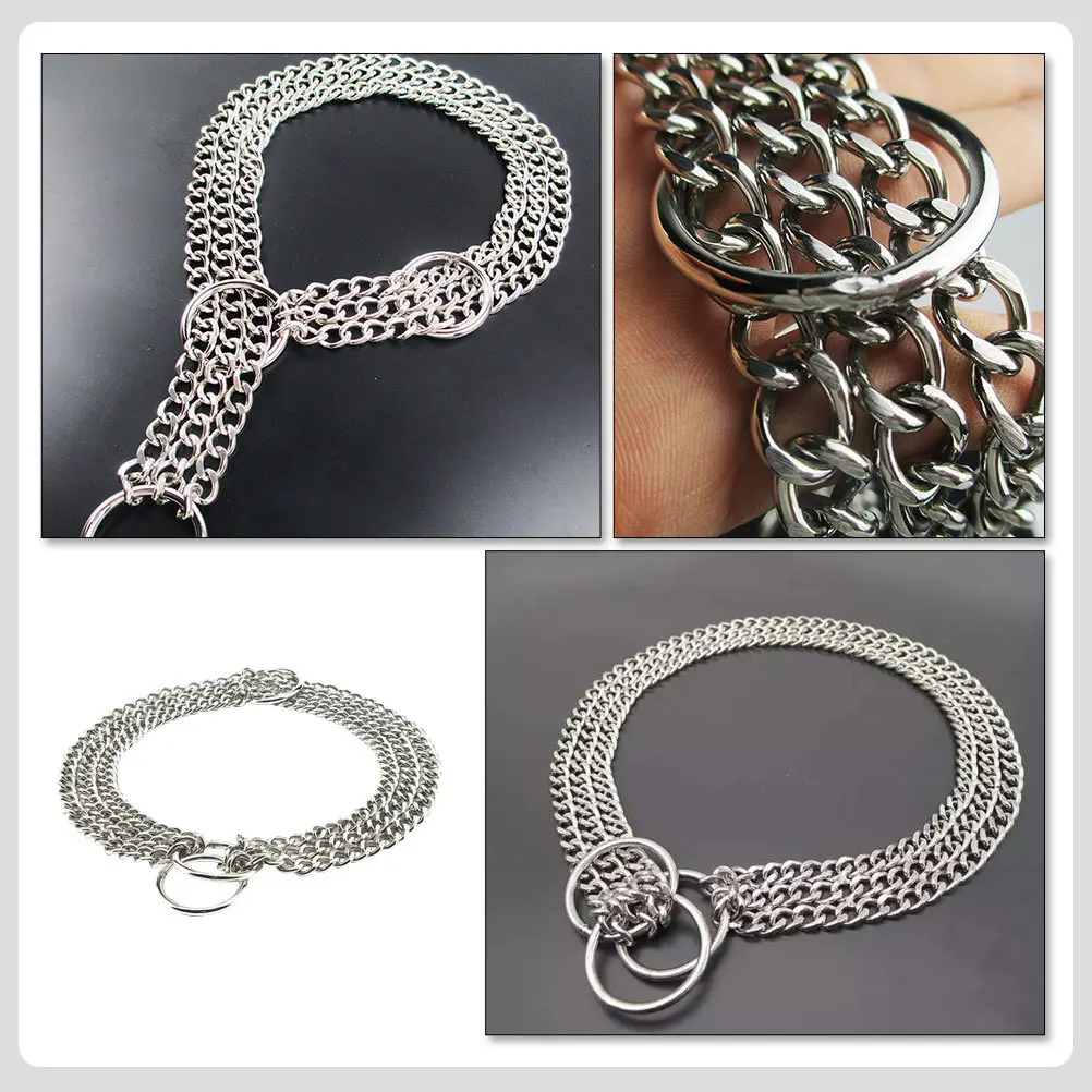 โซ่สแตนเลสสำหรับสุนัขพันธุ์กลางถึงใหญ่ สายคล้องคอสำหรับสัตว์เลี้ยง ใช้สำหรับฝึกนอกบ้าน ทนทาน ตกแต่งด้วยโลหะ