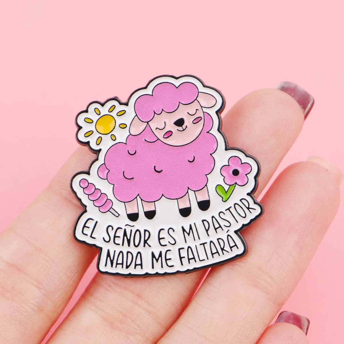 Pin de esmalte oveja rosa con mensaje cristiano broche kawaii - imagen 3