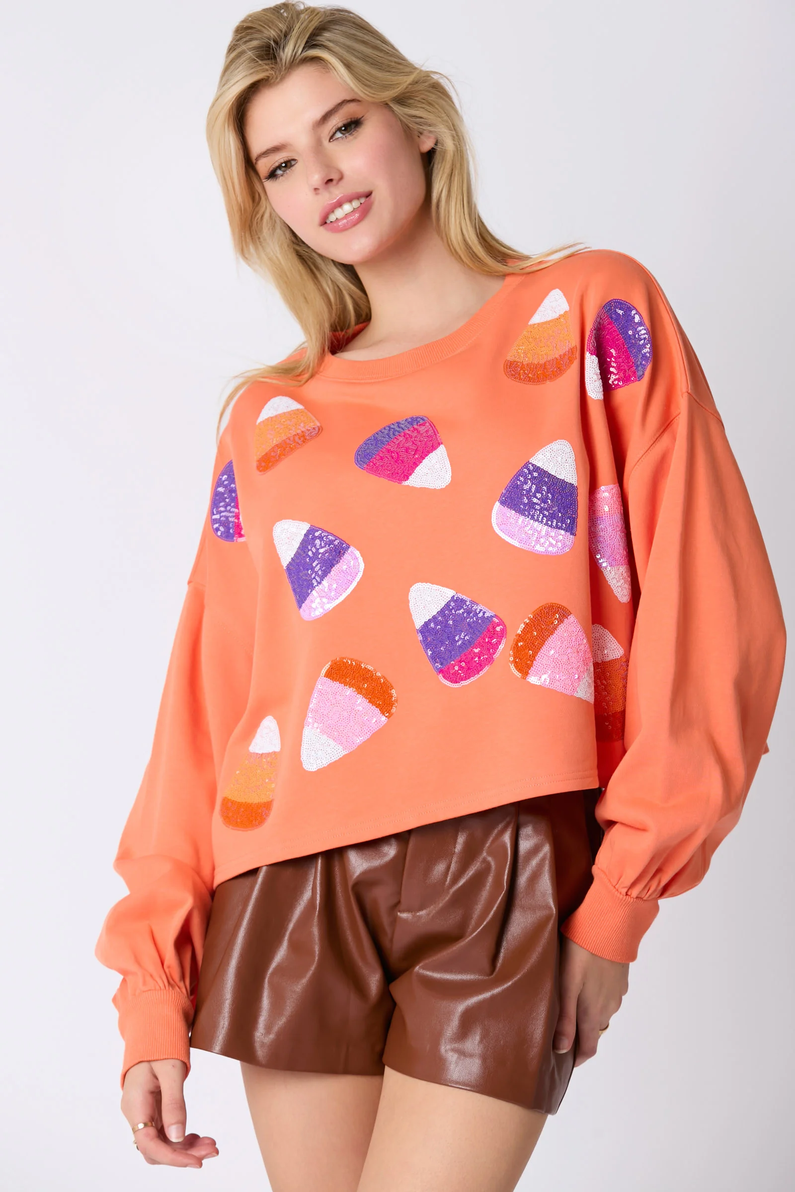 2024 Autumn And Winter New Halloween Candy Sequin Long Sleeve Sweatshirts Casual O-Neck Pullover Women Tops