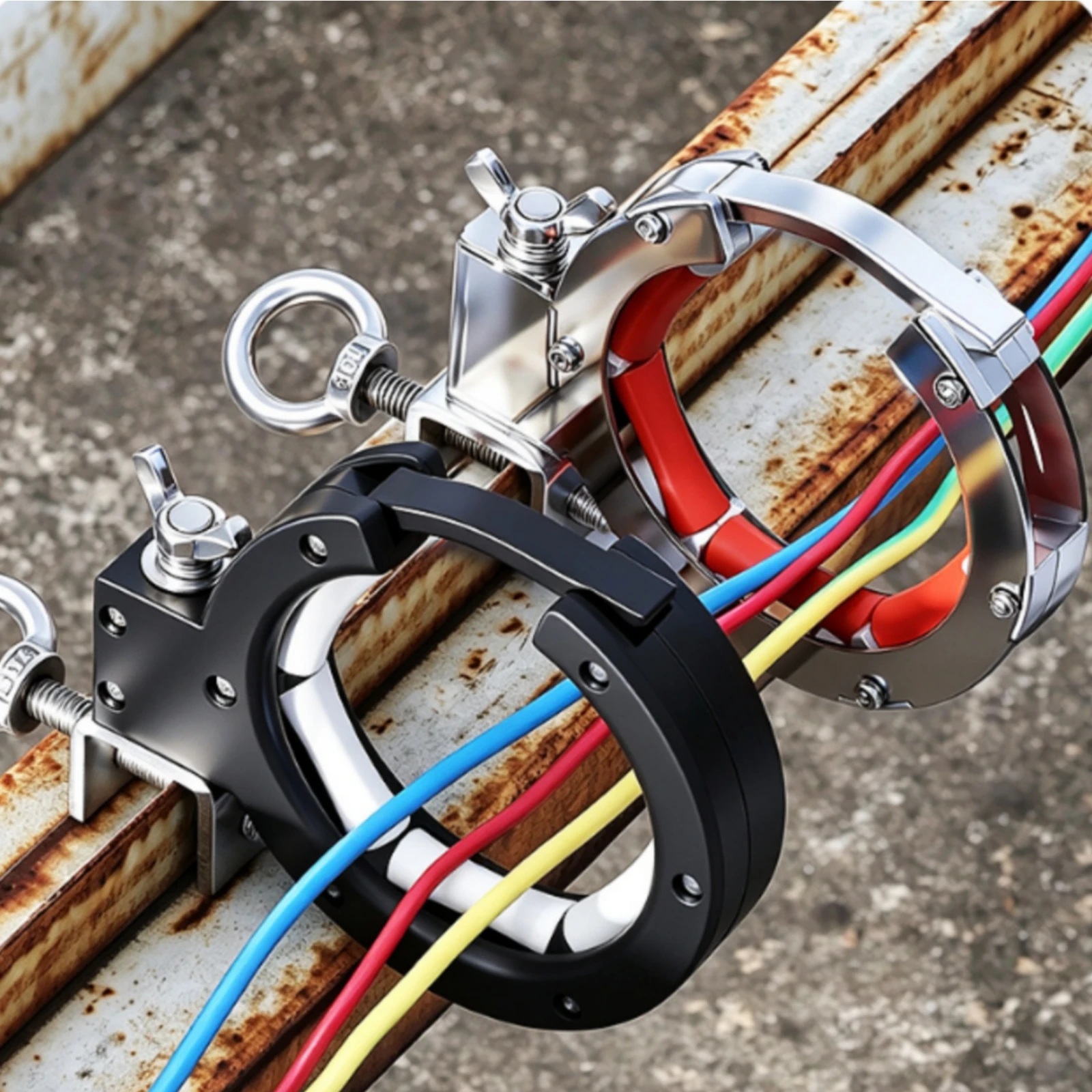 Bridge Auxiliary Pulley Adjustable Pulley with Clamp Cable Guide Heavy-Duty Thickened for Electricians, Beam Mounting