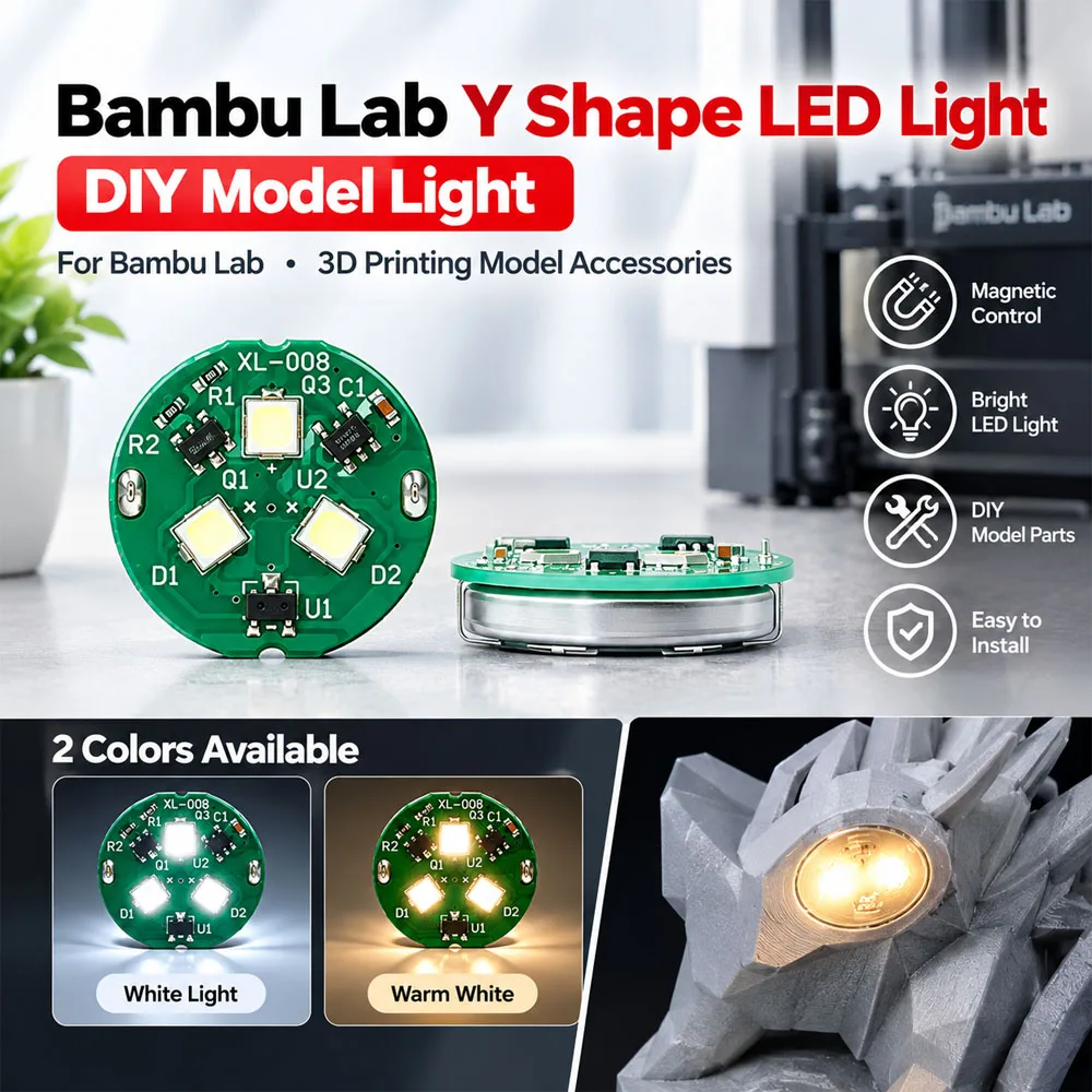 Y Shape Magnetic Control LED Light Compatible with Bambu Lab DIY 3D Print Model Lighting Accessory