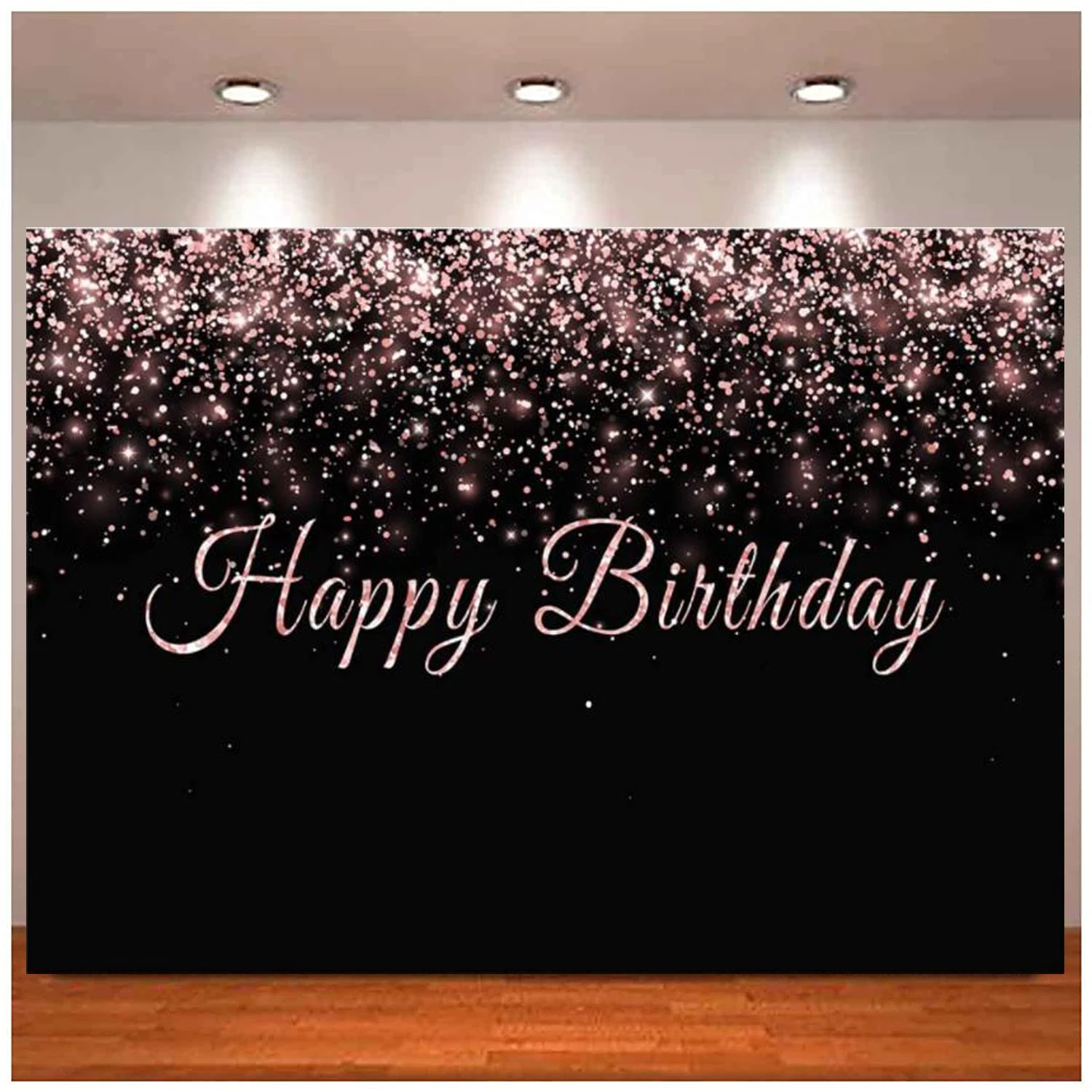 Photography Backdrop 16th 30th 40th 50th 60th Birthday Party Background Black And Rose Gold Teens Girls Cake Table Banner Pink