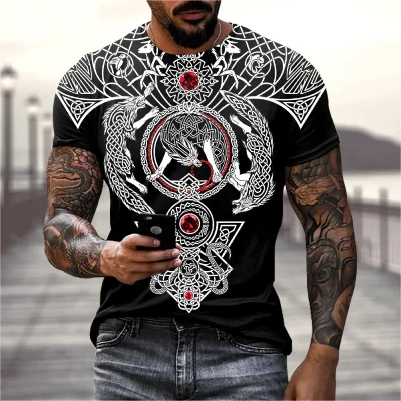 Ghostly Magic Pattern T Shirt for Men Retro Ethnic 3D Print T-Shirts Summer Casual Round Neck Tees Loose Short Sleeve Tops
