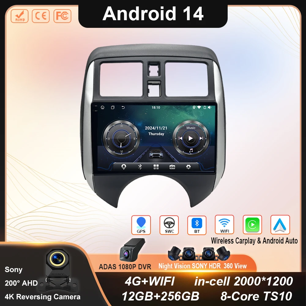 

Android 15 for Nissan Versa Note 2013 - 2017 Navigation GPS 4G Stereo BT Multimedia Video Player QLED Carplay Head Unit No 2Din