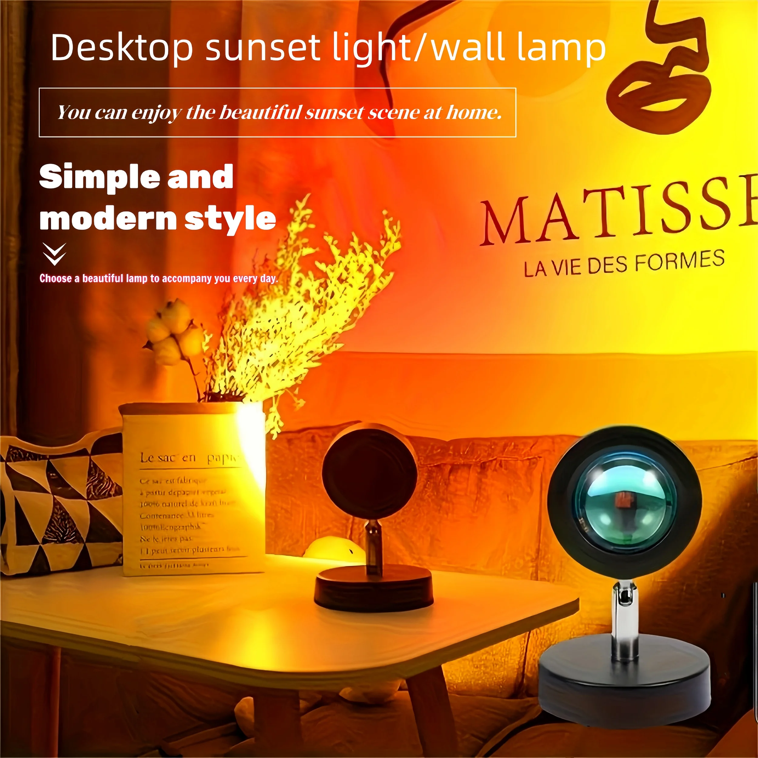 1pc sunset and rainbow atmosphere projection light, night light, wall lamp, suitable for living room, bedroom and study.