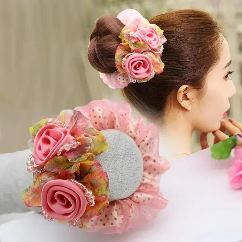 Gummibänder Haar Blumen Scrunchie Pack Hochs teck frisur Brötchen Haars eil Mesh