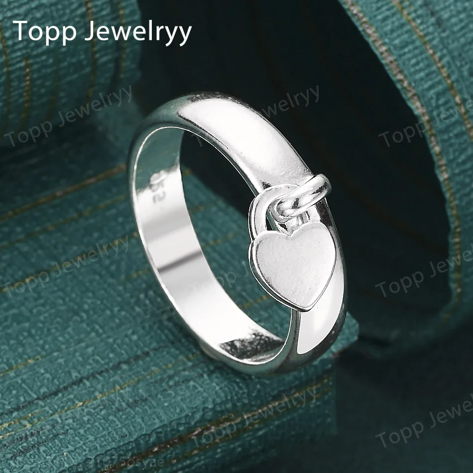 925 Sterling Silver Simple Heart Lock Ring Women Fashion Couple Party Christmas Gift Jewelry Wedding