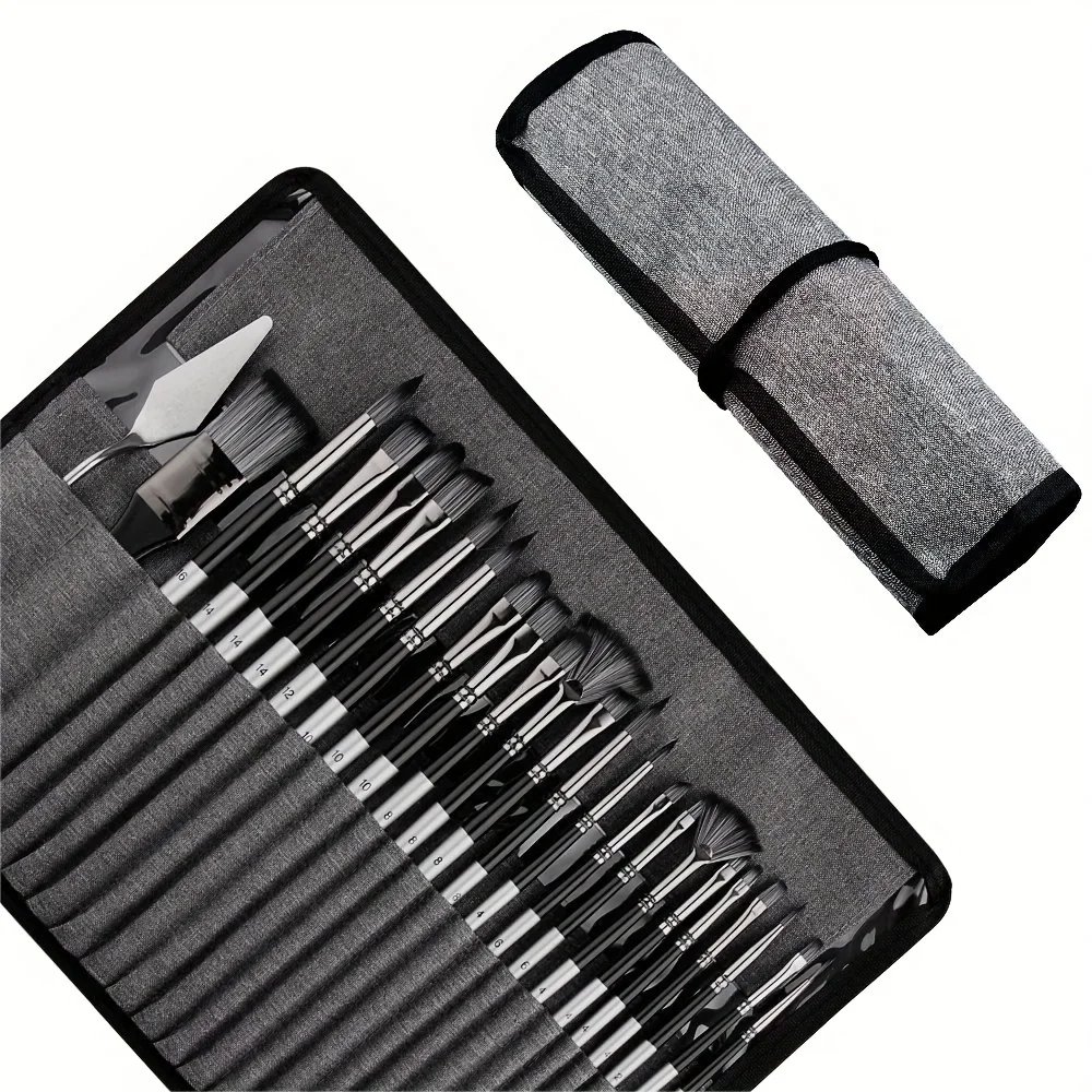 24 set di pennelli in nylon set di pennelli per pittura a olio per tende con penna ad asta grigia argento per materiali artistici per pittura a olio ad acquerello a guazzo