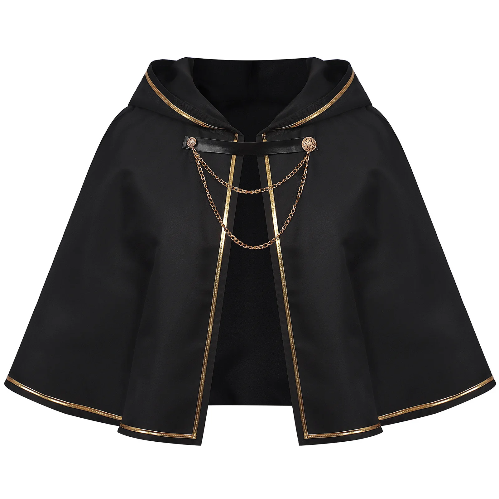 New Halloween Retro Gold-trimmed Gothic Hooded Cape Medieval Renaissance Short Cloak Anime Costume Carnival Party Cosplay Jacket view 5