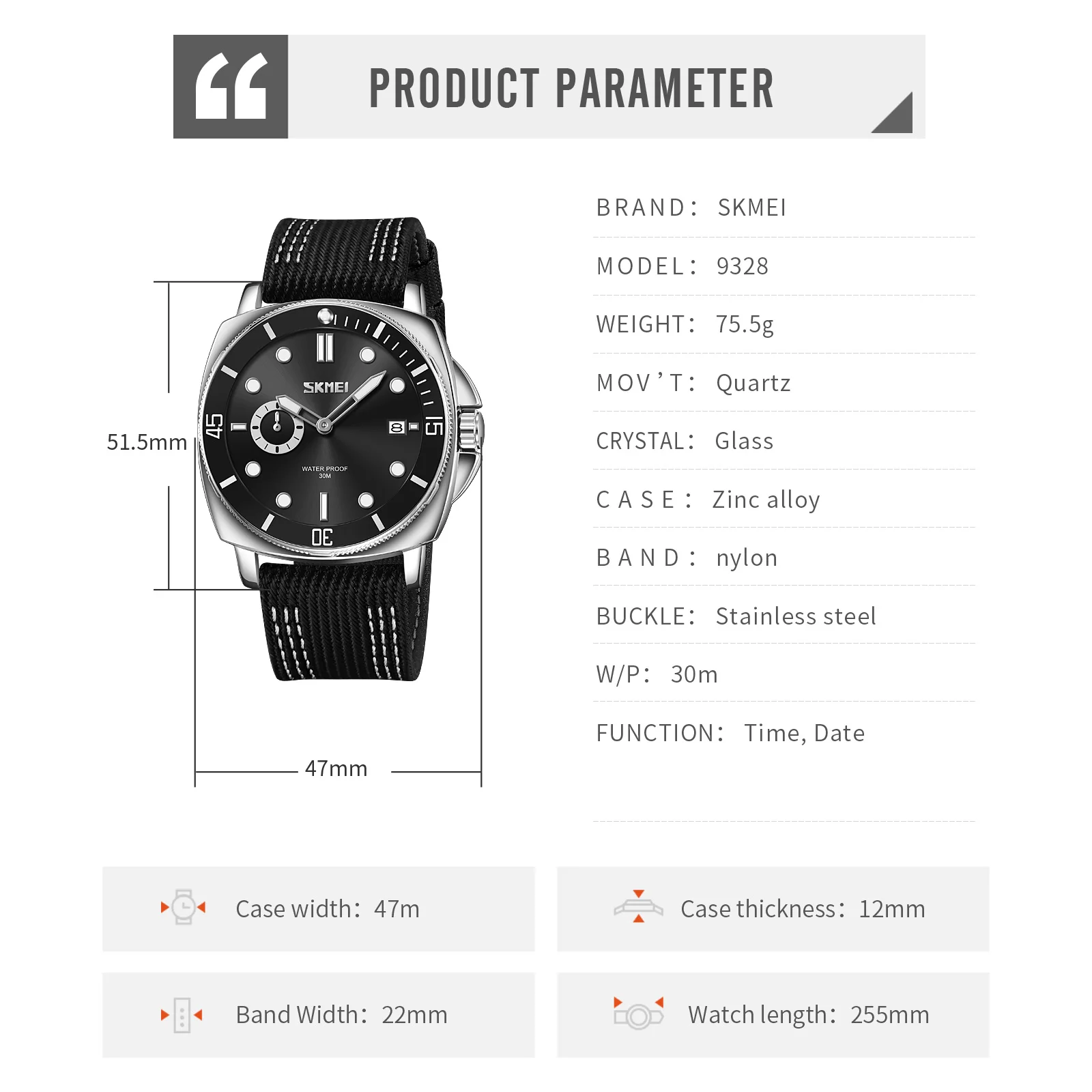 SKMEI Relogios Masculino مضيئة الأيدي ساعة رجالي ساعة كوارتز حزام النايلون تاريخ الذكور ساعات المعصم مقاوم للماء Clcok Reloj Hombre #6