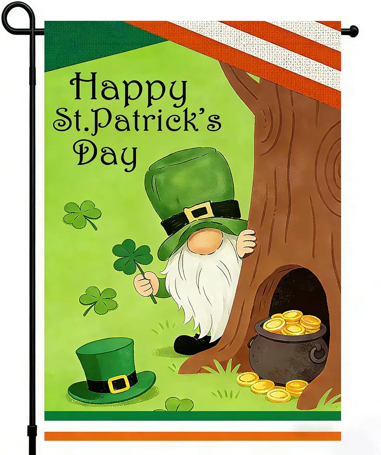 Happy St Patricks Day Garden Flag,Double Sided Leprechaun Gnome Lucky Clover Holiday Yard Outdoor Flag,12x18 Inch,A LLX PPM