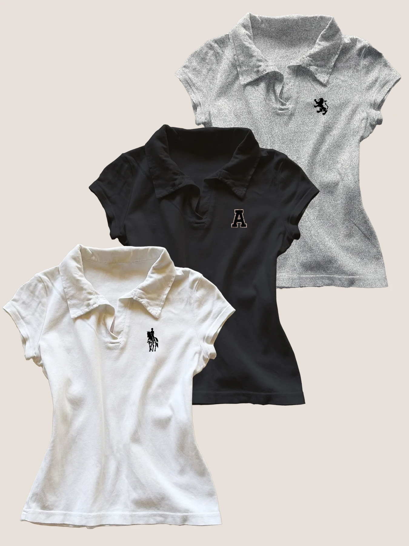 

3 шт., новый американский топ в стиле ретро, модная летняя футболка с воротником-поло и короткими рукавами, тонкая женская футболка с плечами