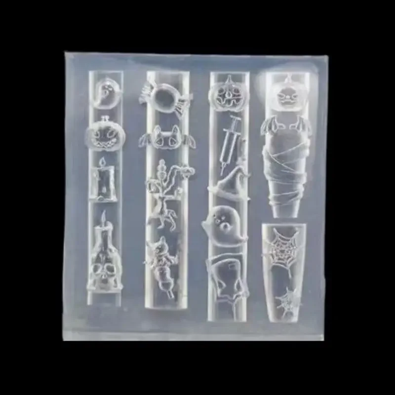 Moule à ongles 3D en Silicone pour Halloween, citrouille, crâne, chauve-souris, fantôme, toile d'araignée, modèles d'ongles, outils de conception de manucure, décoration Nail Art à faire soi-même