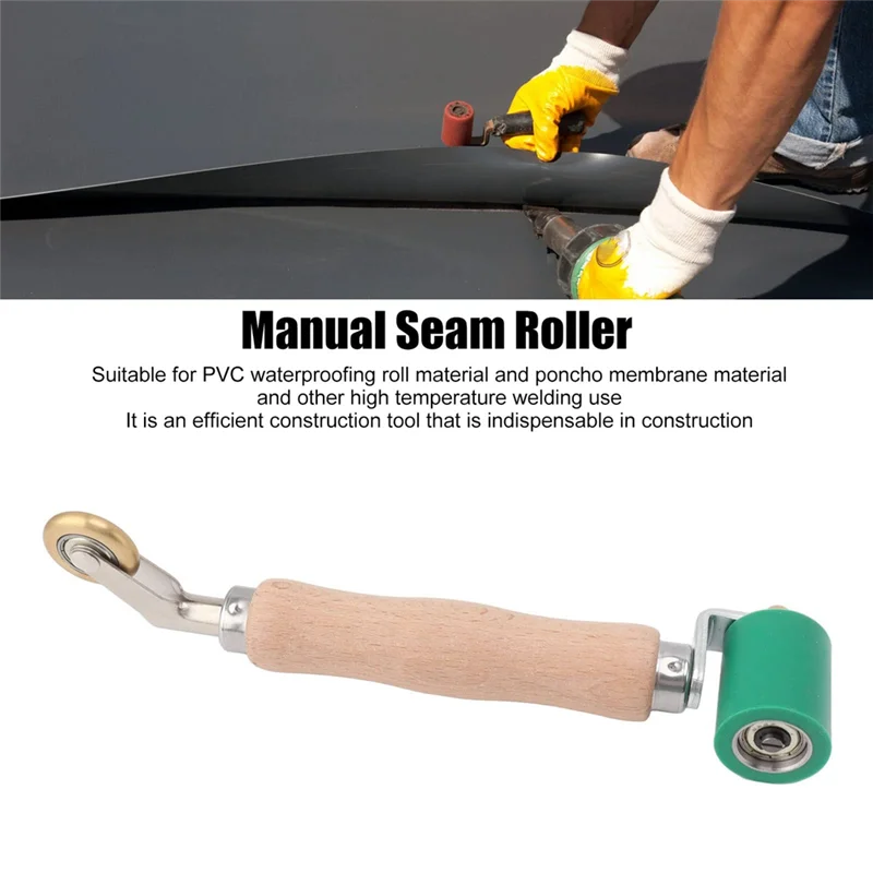 40mm Wallpaper Roller Seam Roller Steel, Wood Handle Silicone Seam Roller Dual Use Brass Wheel for PVC Welding B