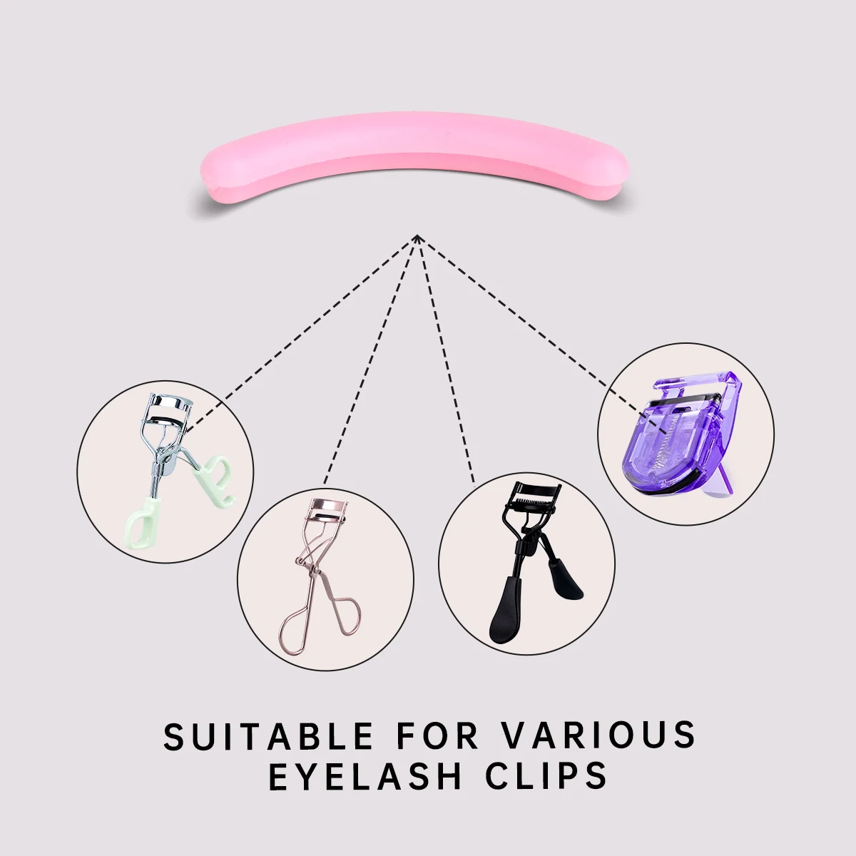 Pink stainless steel comb with 10PCS silicone pads and 1PC pink spiral comb for eyelash extension, portable eyelash curler