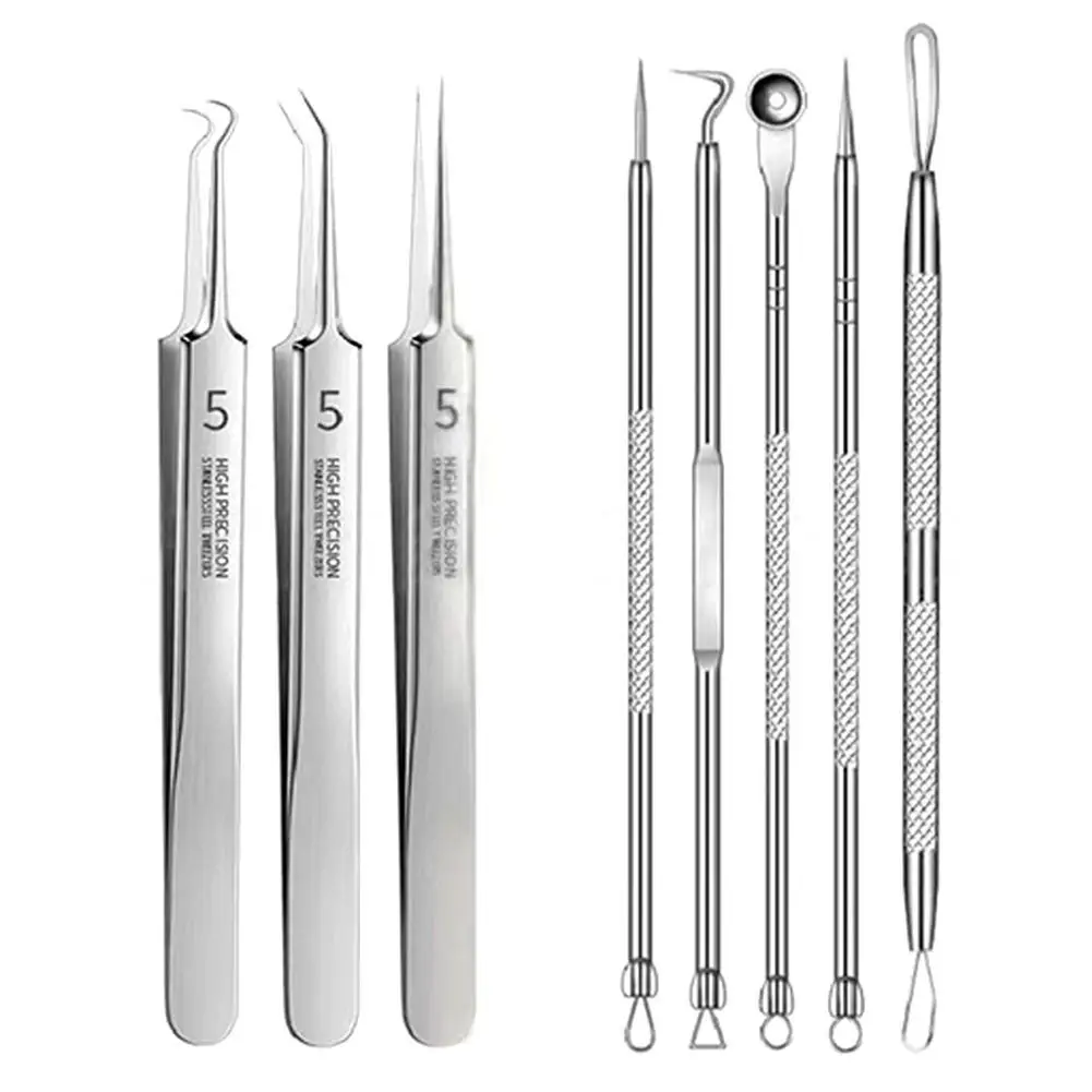 3/5/7/8pcs Acne Needle Tool Cell Pimples Blackhead Stainless Steel Clip Tweezers Beauty Salon Special Scraping Closing Artifact