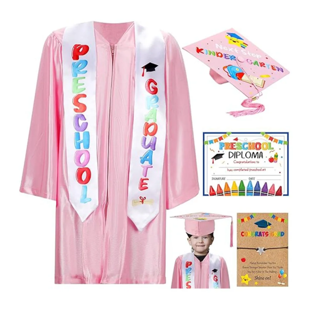 2025 Neues Doktoruniform-Abschlusskleid, Bachelor-Uniform, gestrickt, mehrfarbig, für Grundschüler, Performance-Anzug