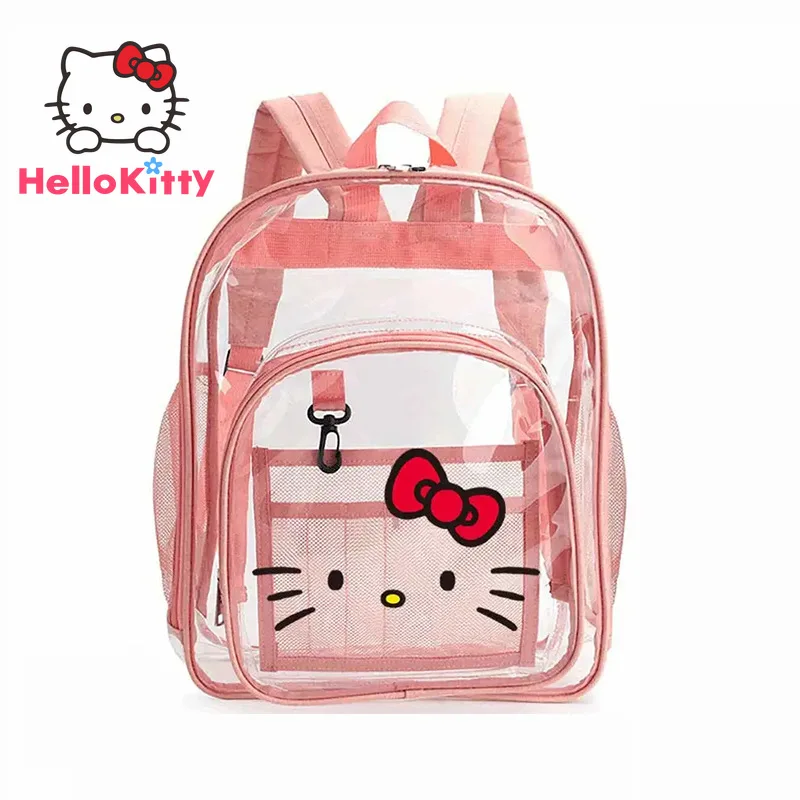 Olá Kitty Mochila Transparente, Saco de Escola Estudante Americano, Capacidade Transparente, Tpu, Material Impermeável, Saco de Livro Meninas