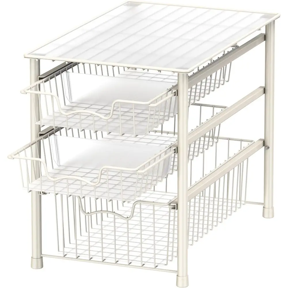 

3-Tier Stackable Sliding Basket Storage Organizer for Bathroom and Kitchen, White
