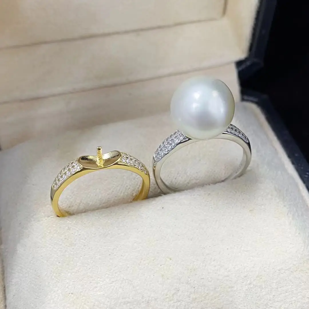 

S925 Sterling Silver Adjustable Ring Mount Settings Findings Mountings Accessory Parts Fittings for 10-12mm Pearls 5pcs/lot