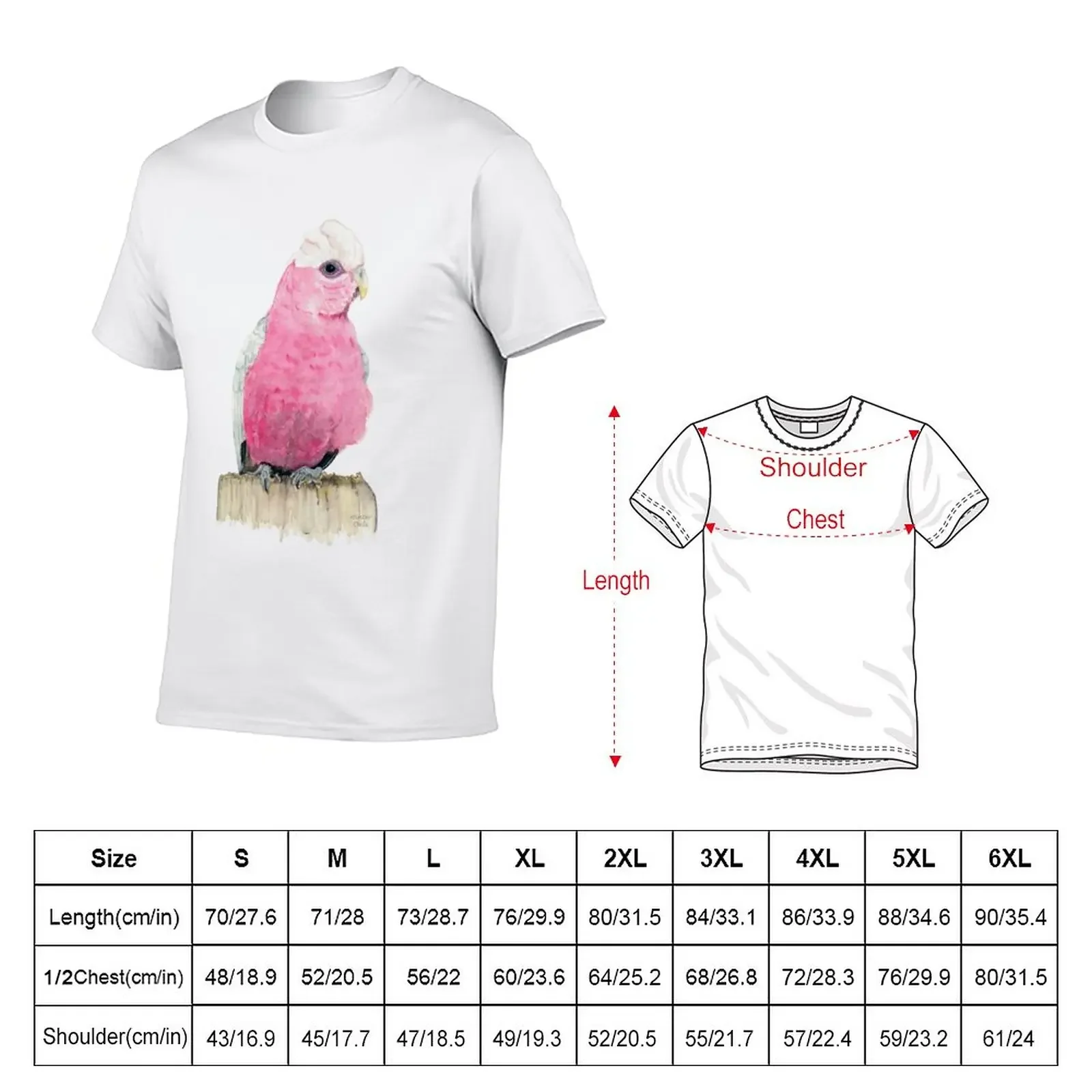 Pink Galah Watercolour Painting, Australian Native Bird Art T-Shirt plus size tops new edition t shirt men t shirts