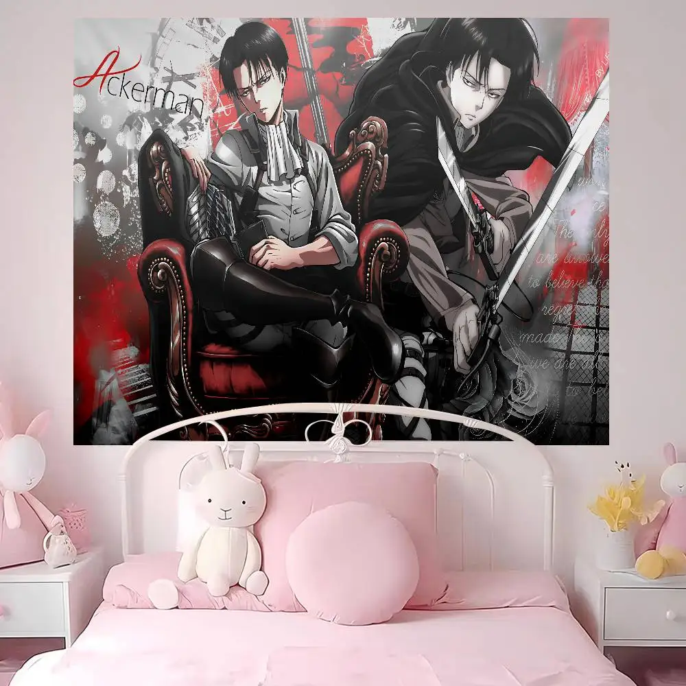 A-Attack O-On T-Titan Levi Ackerman Tapestry Art Printing Japanese Wall Tapestry Anime Wall Hanging Home Decor