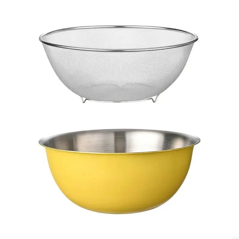 Stainless Steel Mixing Bowl And Colander Kitchen Vegetable Strainer 55KF