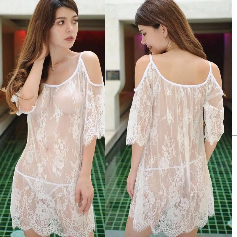 

Sweet Lace Flower Suspender Nightdress Loose Thin Sleep Dress Pajamas Ruffled Edge Female Sleepshirts Nightwear