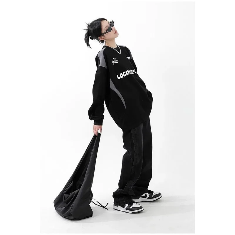 Deeptown Korean Style Sweatshirts Women Cyber Y2k Streetwear Oversize Round Neck Pullover Long Sleeve Hoodie 2024 Autumn Winter