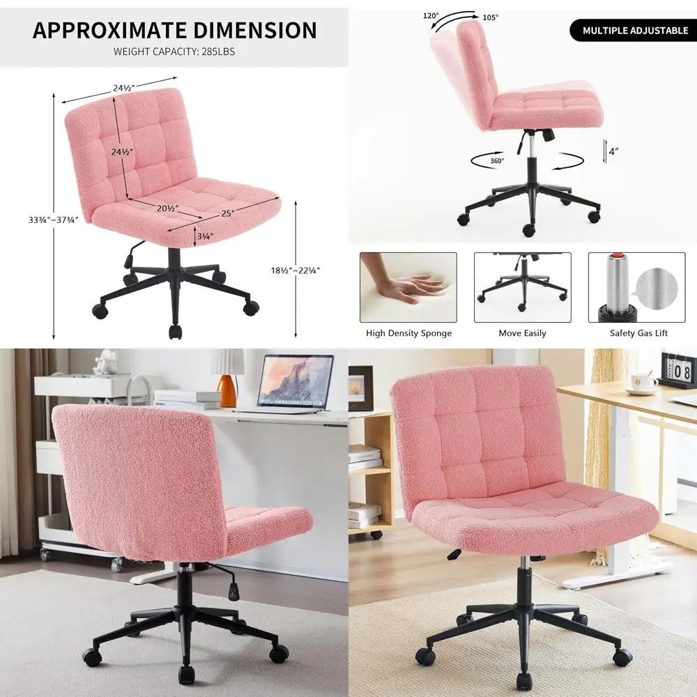 

Регулируемое по высоте офисное кресло на колесиках, удобное безрукавное кресло для домашнего офиса, туалетного столика, спальни, в розовом цвете из искусственного меха