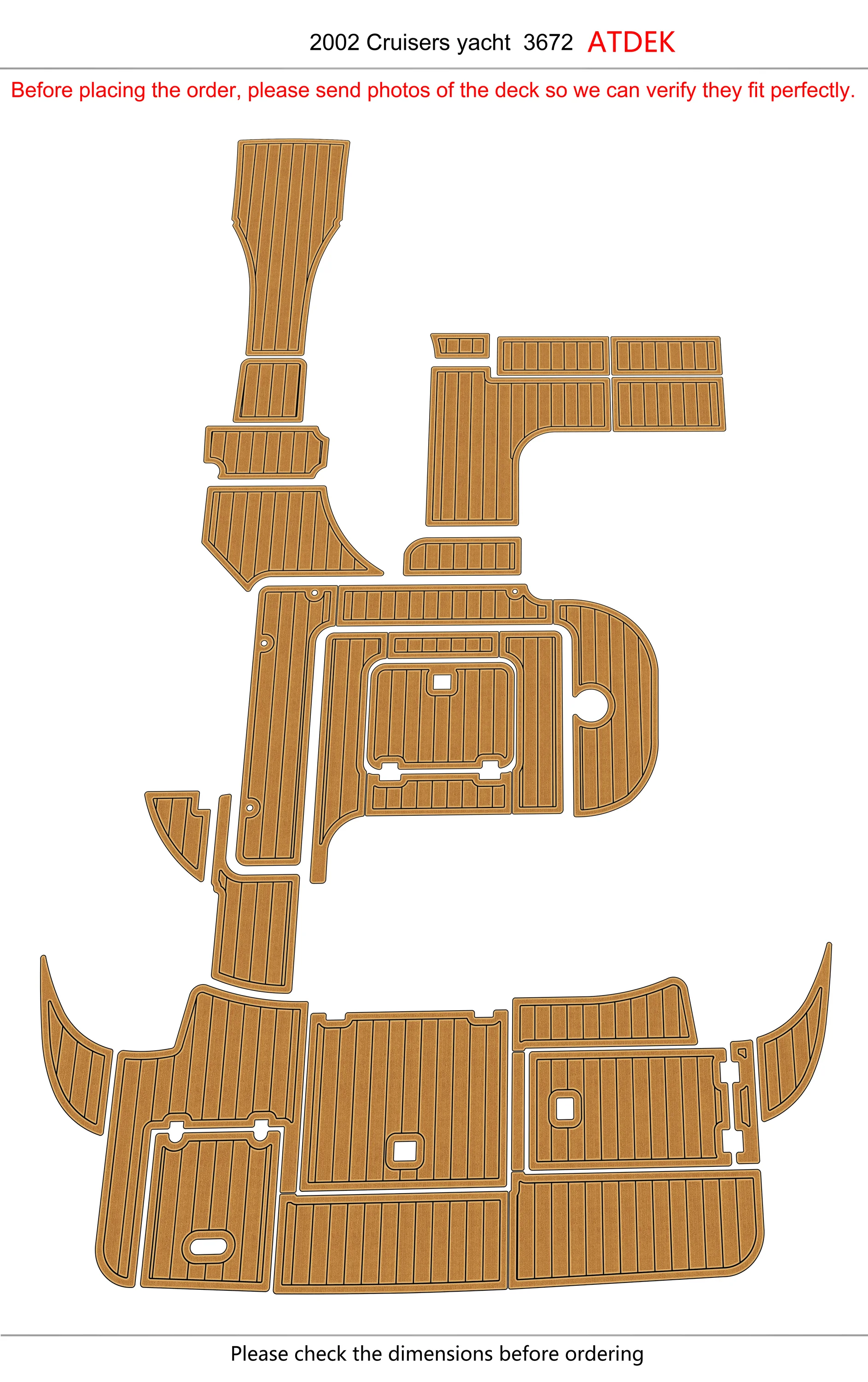 For 2000-2002 Cruisers Yacht 3672 anti-Skid EVA Faux Teak Self-Adhesive Boat Decking Pad Cockpit Durable Marine Floor