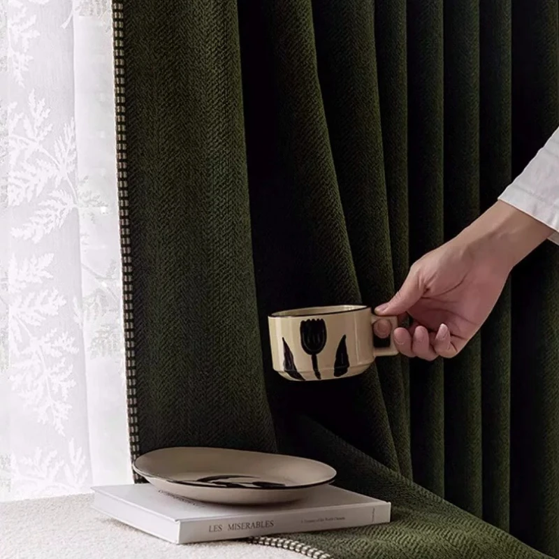 

Retro Blackout American Light Luxury Curtains for Living Room and Bedroom White Tulle Custom Size Luxury Modern Window Door