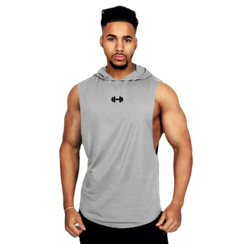 Summer Loose Sleeveless Hooded T-shirts Cotton Breathable Mens Sport Singlets Gym Bodybuilding Tank Tops Fitness Muscle Hoodie