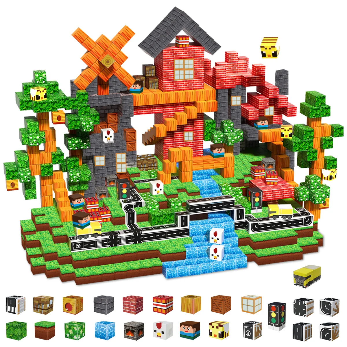 磁気ブロック - 草原磁気ビルディングブロックセット、子供用教室感覚玩具、男の子と女の子のための森を構築するセット