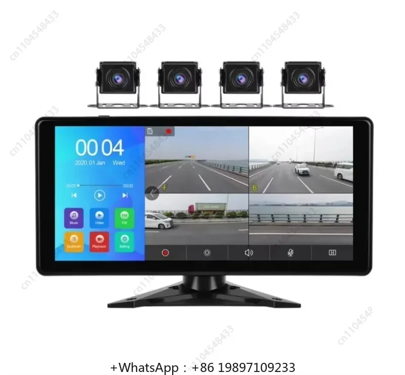 Sunway AHD 10.36 Inch 4CH Split Monitor Truck DVR Video Recorder With GPS FM Car Reversing Camera Kit For Truck Bus Van 12V-30V