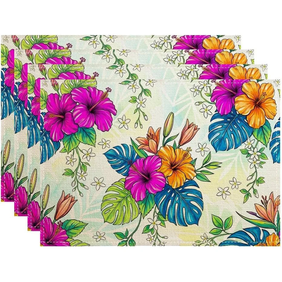 4/6/8pc Ocean Wave Shell Placemats Linen For Coastal Dining Room Realistic Scene Home Accent