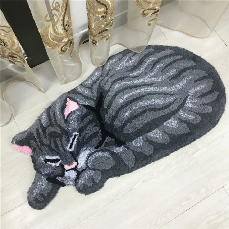 

Anti-slip 3D Grey Cat Shape Rug for Children's Room Decor Bedroom Foot Pad Soft Tufted Carpet Door Mat Living Room Area Rug